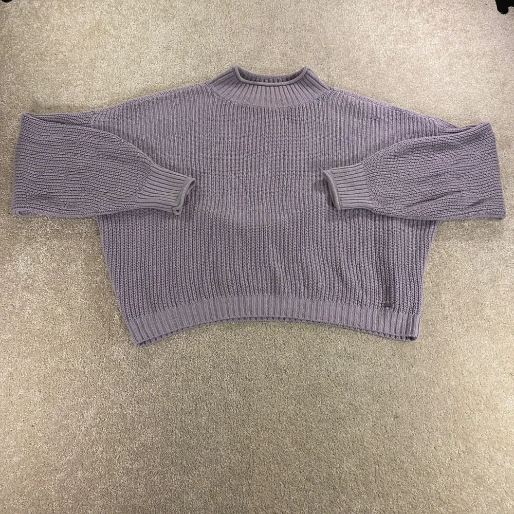 Hollister Mock Neck Sweater Womens Large Shaker Knit Cropped Relaxed Pullover